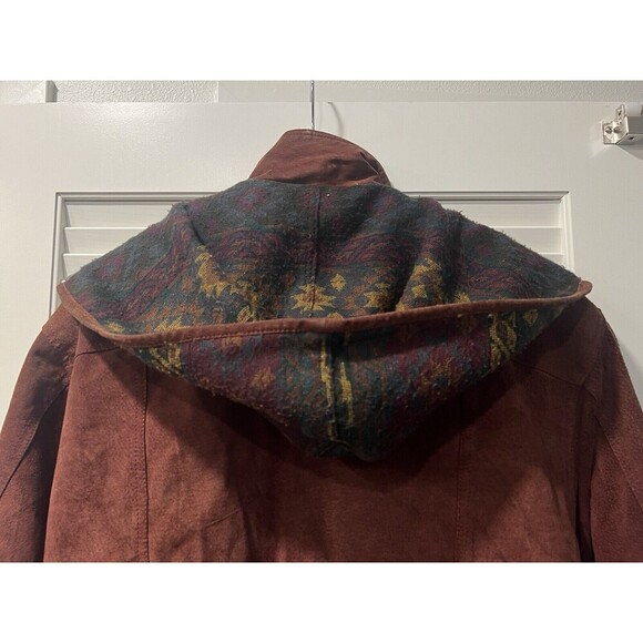 VTG Adventure Bound Suede Western Thinsulate Navajo Aztec Tribal Hooded Jacket - Picture 6 of 11